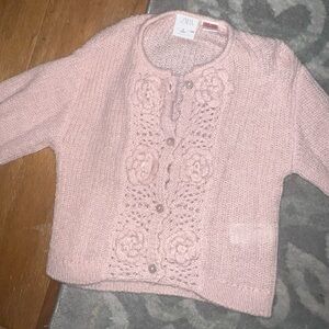 Toddler Girl Zara Blush Knit Cardigan with Floral Accents